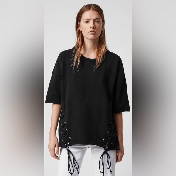 NEW Allsaints Lorhaine Lace Knit Crewneck Oversized Sweater top - Picture 1 of 7